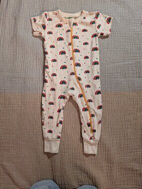Parade Organic Short Sleeve '2-Way' Zip Romper - Rainbow - 6-12 Months